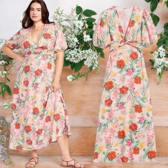 Old Navy Multicolor Linen Blend Floral Garden Party Spring Summer Maxi Dress XL - Picture 1 of 12